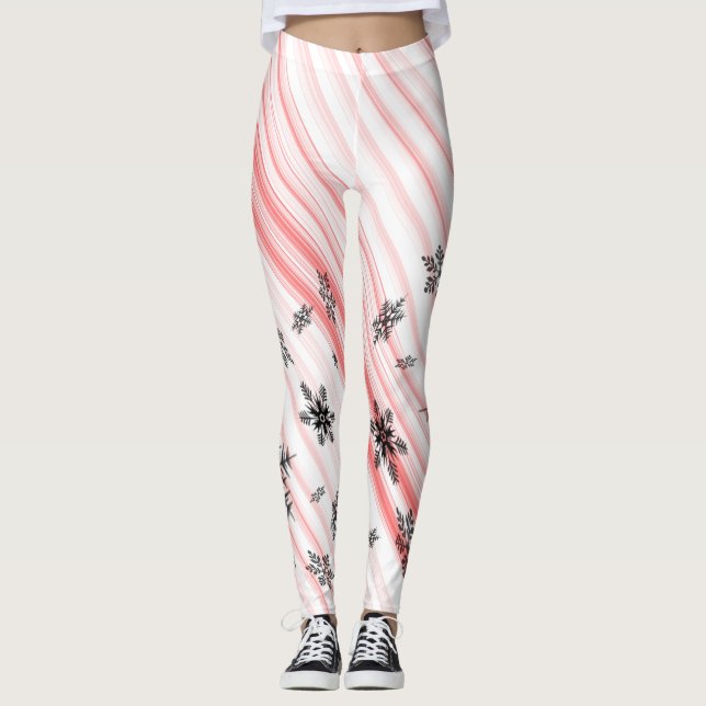 Navidades Candy Cane Snowflakes Spandex Leggings (Anverso)