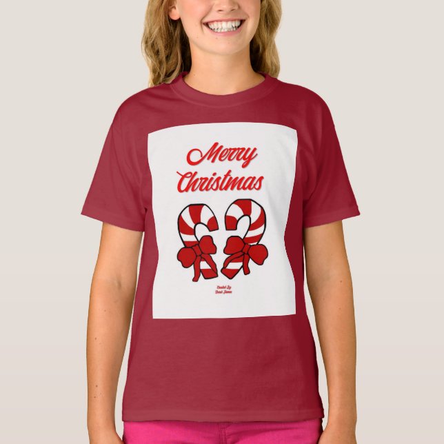 Navidades Candy Canes Chicas maroon camiseta básic (Anverso)