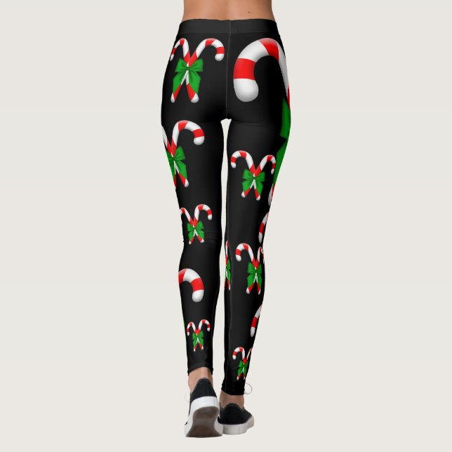 Navidades Candy Canes Green Bow Leggings (Reverso)