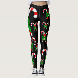 Navidades Candy Canes Green Bow Leggings