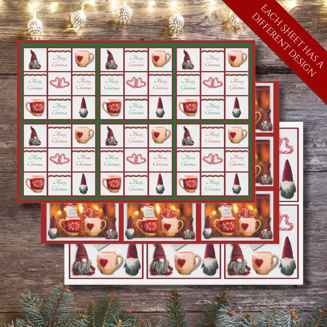 Navidades caprichosos ganan un juego de papel de e (Whimsical Red Christmas Gnome Wrapping Paper Set of 3)