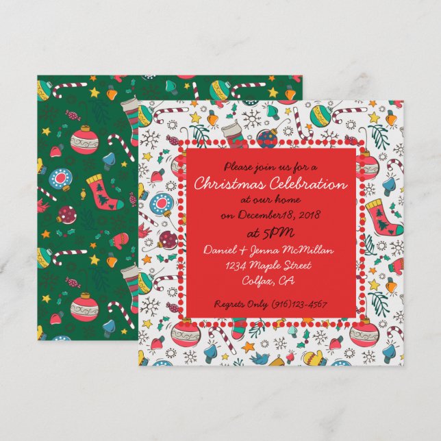 Navidades caprichosos imprimen invitaciones (Anverso / Reverso)