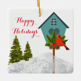 Navidades Cardenal en el ornamento de los amantes 