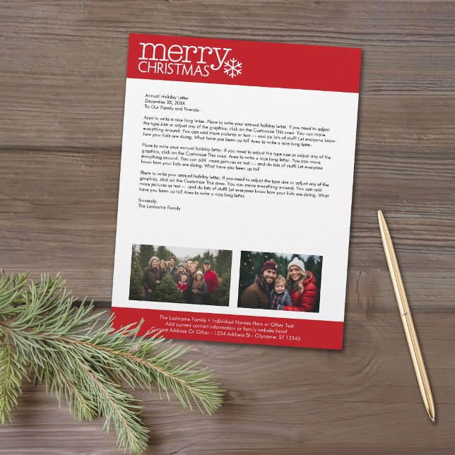Navidades - Carta familiar de vacaciones anual 2 F (Christmas Letter letterhead with 2 photos and custom text)