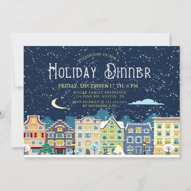 Navidades casa invitación a cenar día de nieve (Anverso)