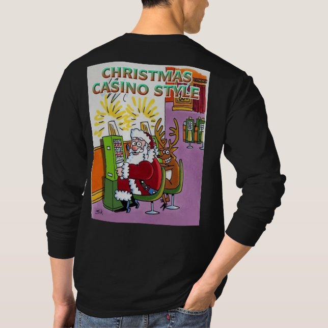 Navidades Casino Style camiseta negra larga (Reverso)