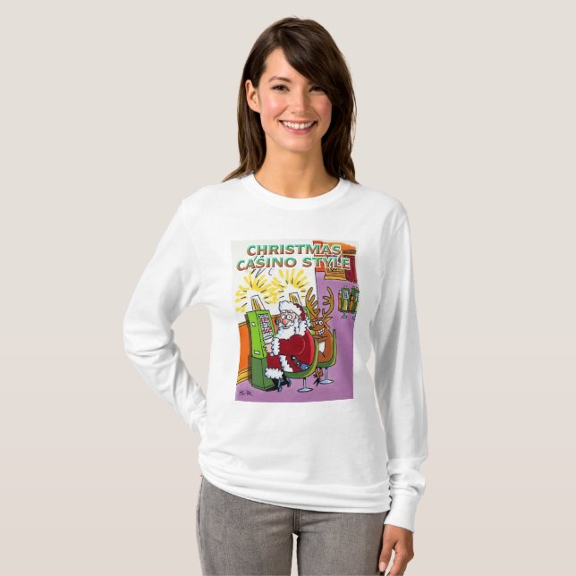 Navidades Casino Style mujeres camiseta blanca lar (Anverso completo)