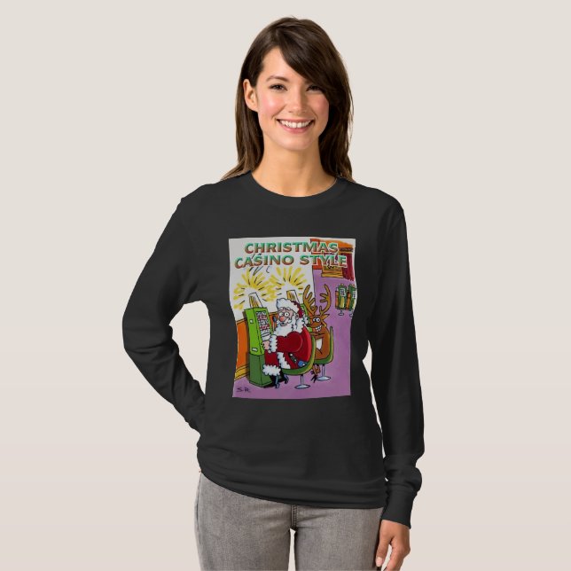 Navidades Casino Style mujeres camiseta larga negr (Anverso completo)