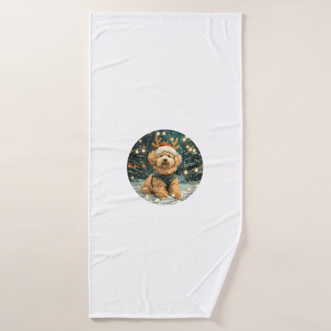 Navidades Cavapoo Perro reno Santa Hat cúter Holi (Toalla de baño)
