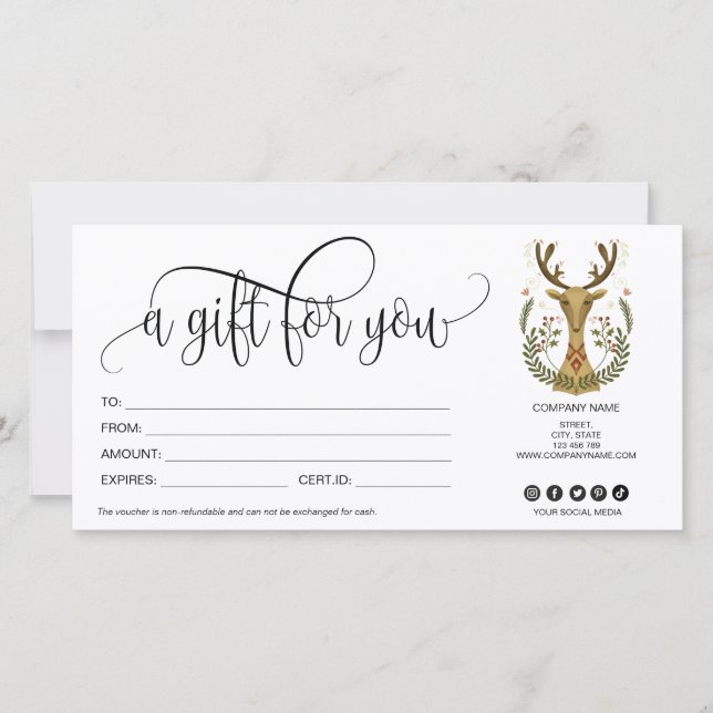 Navidades Certificado de tarjeta de regalo de reno (Anverso)