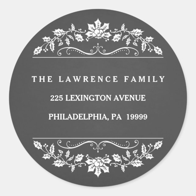 Navidades Chalkboard Holly Wreath, Pegatinas de di (Anverso)