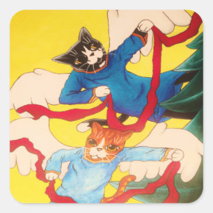 Navidades Cherub Cat Rectangular Pegatina