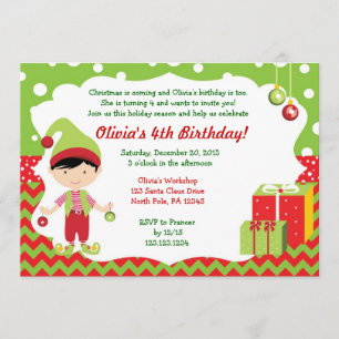 Navidades Chevron Boy Elf Invitación al cumpleaños