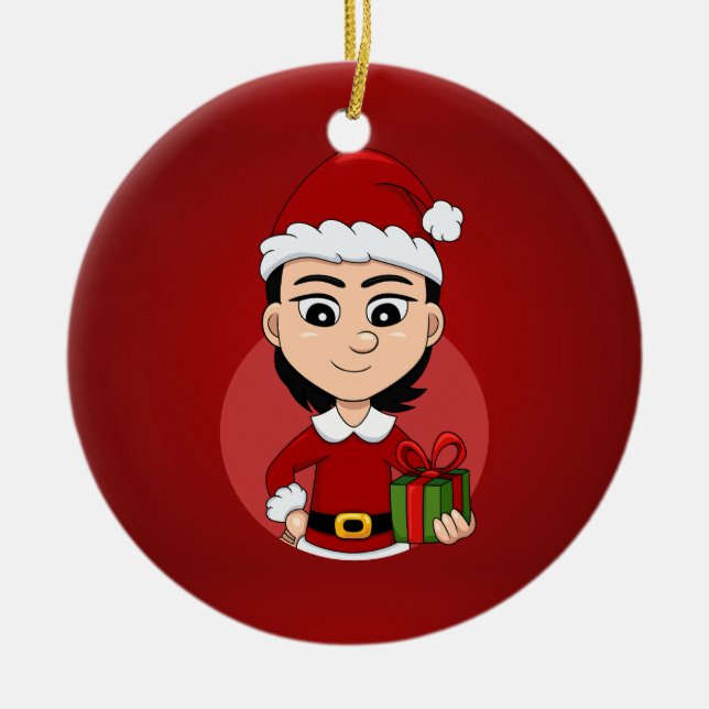 Navidades chica personalizado ornamento cerámico (Frente)