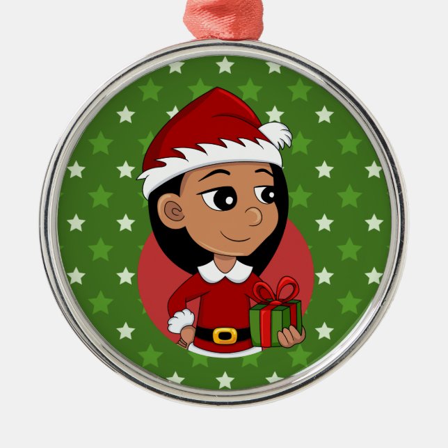 Navidades chica personalizado ornamento metalizado (Frente)
