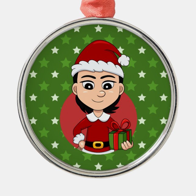 Navidades chica personalizado ornamento metalizado (Frente)