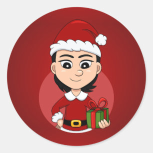 Navidades chica personalizado pegatina redondo clá