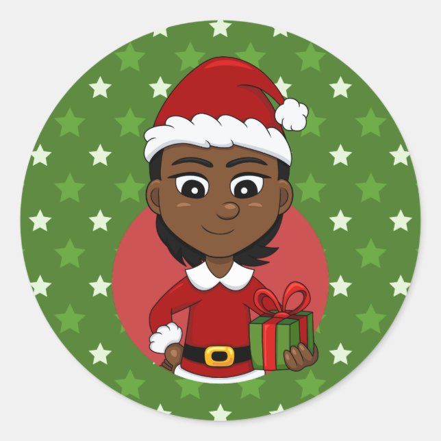 Navidades chica personalizado pegatina redondo clá (Anverso)