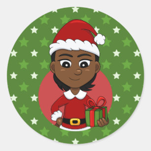 Navidades chica personalizado pegatina redondo clá