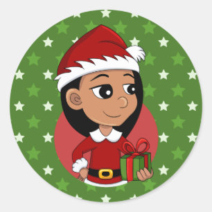 Navidades chica personalizado pegatina redondo clá