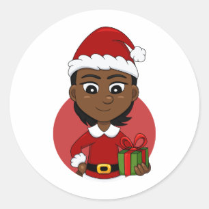 Navidades chica personalizado pegatina redondo clá