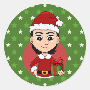 Navidades chica personalizado pegatina redondo clá