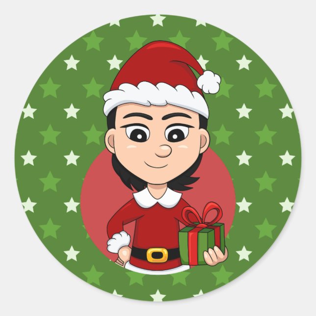 Navidades chica personalizado pegatina redondo clá (Anverso)