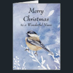 Navidades Chickadee Bird Winter Personalizado de l<br><div class="desc">Deseándote felicidad y bendiciendo una maravillosa sobrina o tu nombre personalizado esta temporada navideña Navidad con un lindo pájaro acuarela de pollo en la nieve de invierno. para los que aman la naturaleza y la vida salvaje</div>