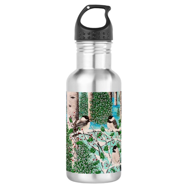 Navidades Chickadee Chatter Botella de Agua (Anverso)