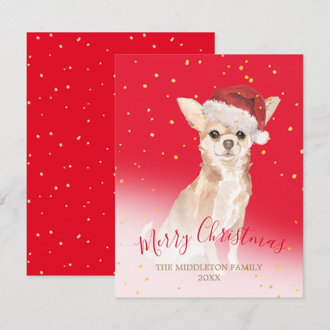Navidades Chihuahua Dog Gold Saludo Estacional Roj (Anverso / Reverso)
