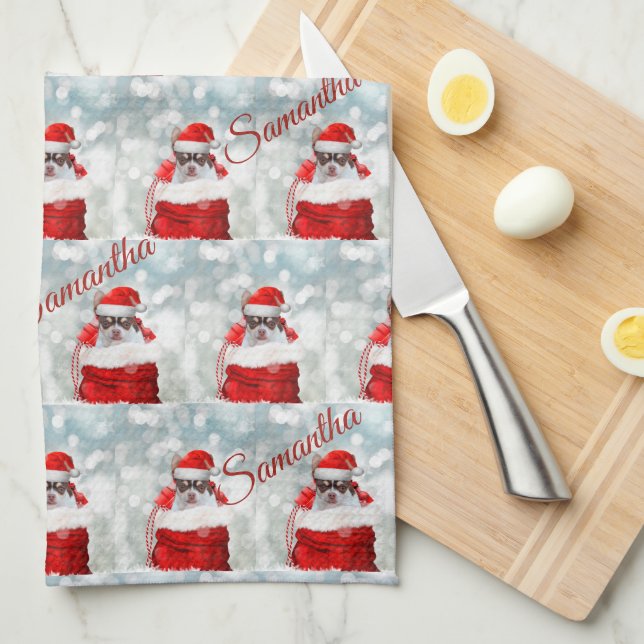 Navidades chihuahua toalla de cocina personalizada (Doblado Cuarto)