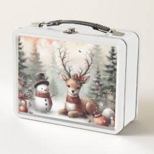 Navidades clásicos de los bosques de renos y snowm