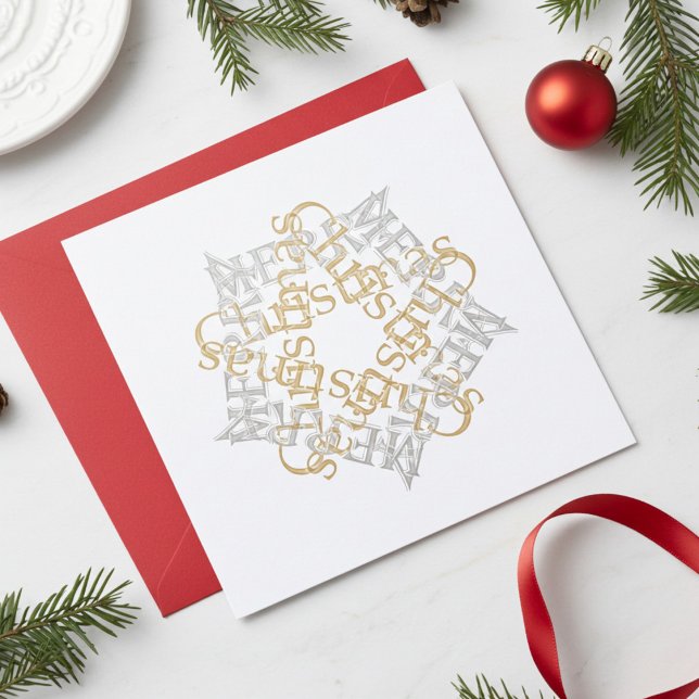 Navidades clásicos Star Gold Silver Caligraphy Art (Chic Merry Christmas Card)