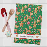 Navidades cocina toalla de cocina verde de Santa<br><div class="desc">Toalla de cocina de vacaciones con galleta de Navidad festivo y patrón de caramelo en verde con contrastes rojos y blancos. El texto modificable que dice "Cookies de Navidades para Santa" puede ser editado si lo desea. Coordenadas con un delantal para hornear y otros diseños en la colección Navidades Kitchen...</div>