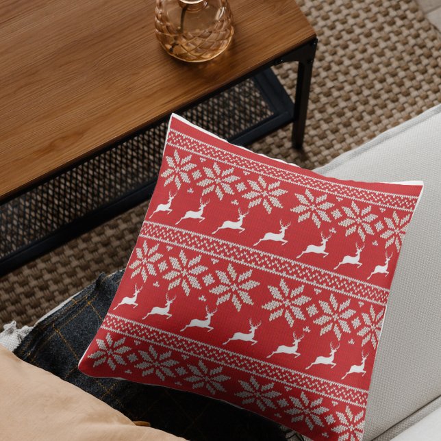Navidades Cojín decorativo de patrón de punto (Christmas Knitted Pattern Throw Pillow)