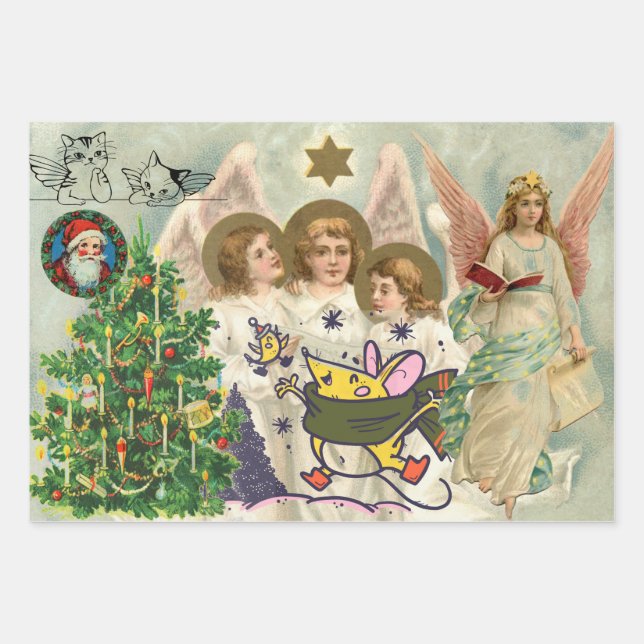 NAVIDADES COLLAGE Hoja de papel de ajuste de 3 hoj (Anverso)