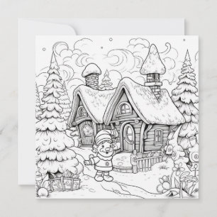 Navidades colorantes tarjetas niños Elf Village Sn