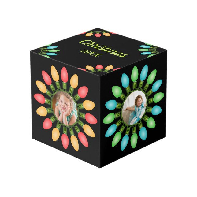 Navidades coloridos iluminan cubo gráfico de foto (Angulo Anverso)