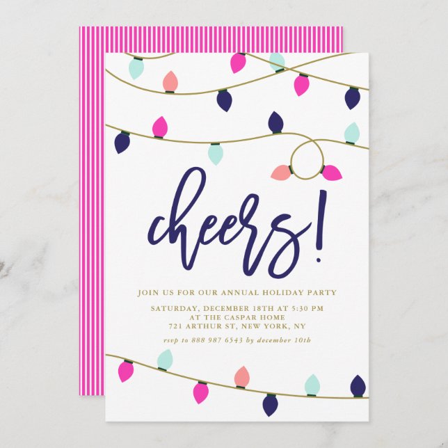 Navidades coloridos iluminan la invitación de fies (Anverso / Reverso)