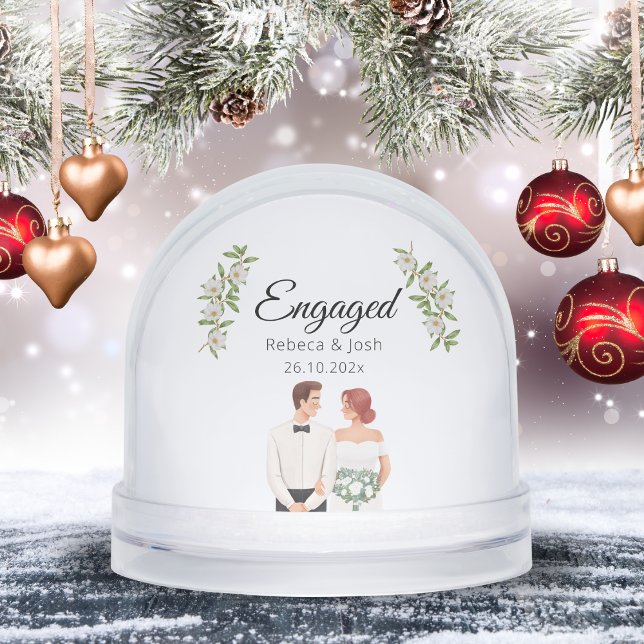 Navidades comprometidos Keepsake Greenery Boda Fec (Engaged Christmas Keepsake Greenery Wedding Date Snow Globes)