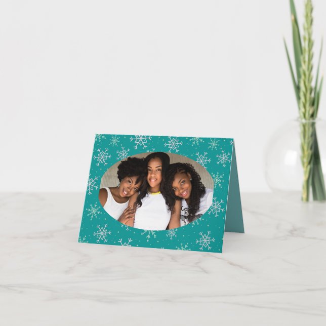 Navidades con copos de nieve blancos y Aqua en fot (Anverso)