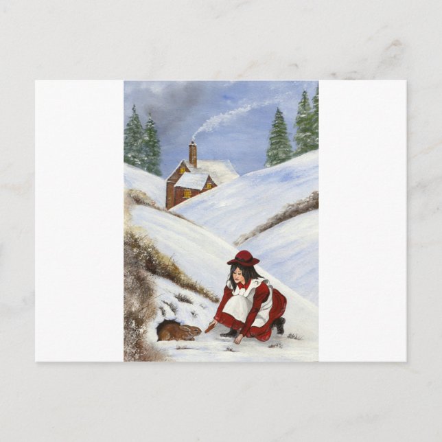 Navidades con tarjeta de cabaña y conejo (Anverso)
