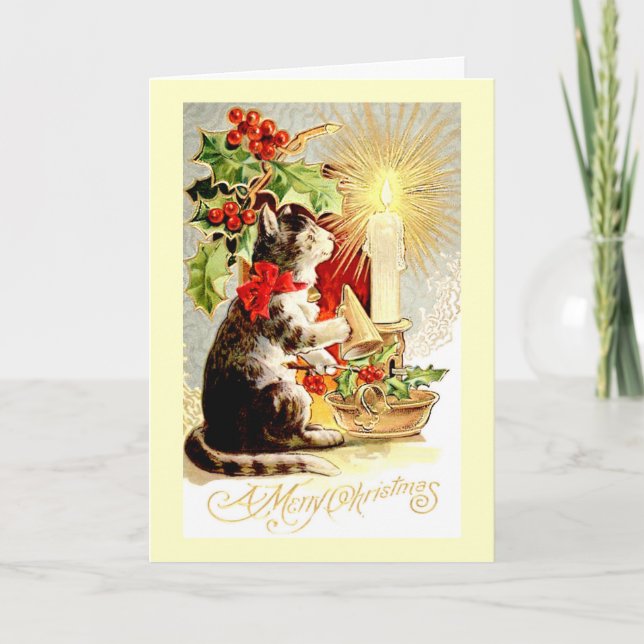 Navidades con tarjeta de gato y velas vintage (Anverso)
