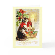 Navidades con tarjeta de gato y velas vintage