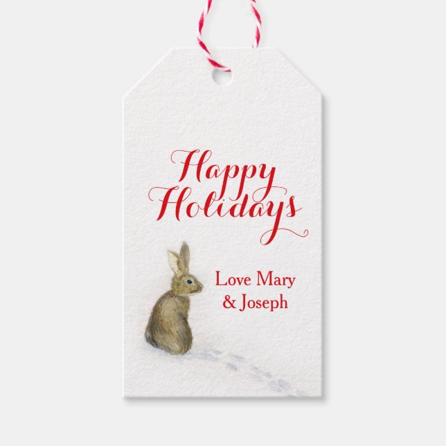 Navidades conejo en la etiqueta de regalo de la ni (Anverso)