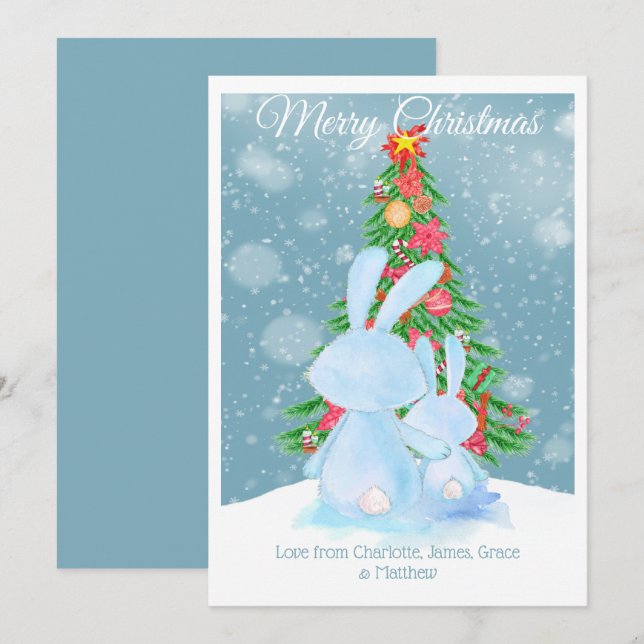 Navidades Conejos De Conejo Con Árbol En Tarjeta D (Anverso / Reverso)