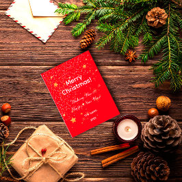 Navidades confietti estrellas doradas postal roja