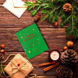 Navidades confietti estrellas doradas postal roja