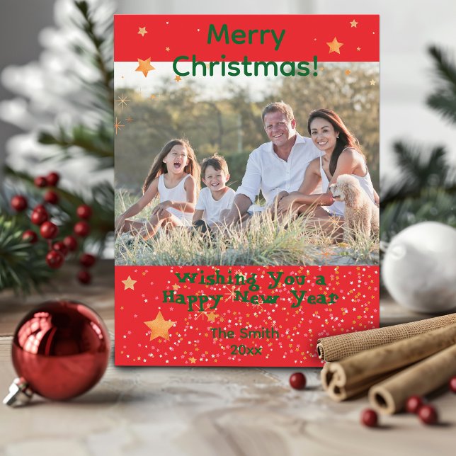 Navidades confietti foto de oro verde postal roja (Subido por el creador)