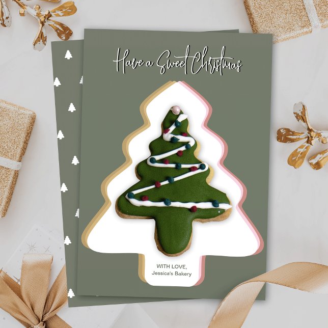 Navidades Cookie Card Árbol de navidad verde pino  (Trendy cookie cards for your holiday sugar cookies, featuring a Christmas tree design background)